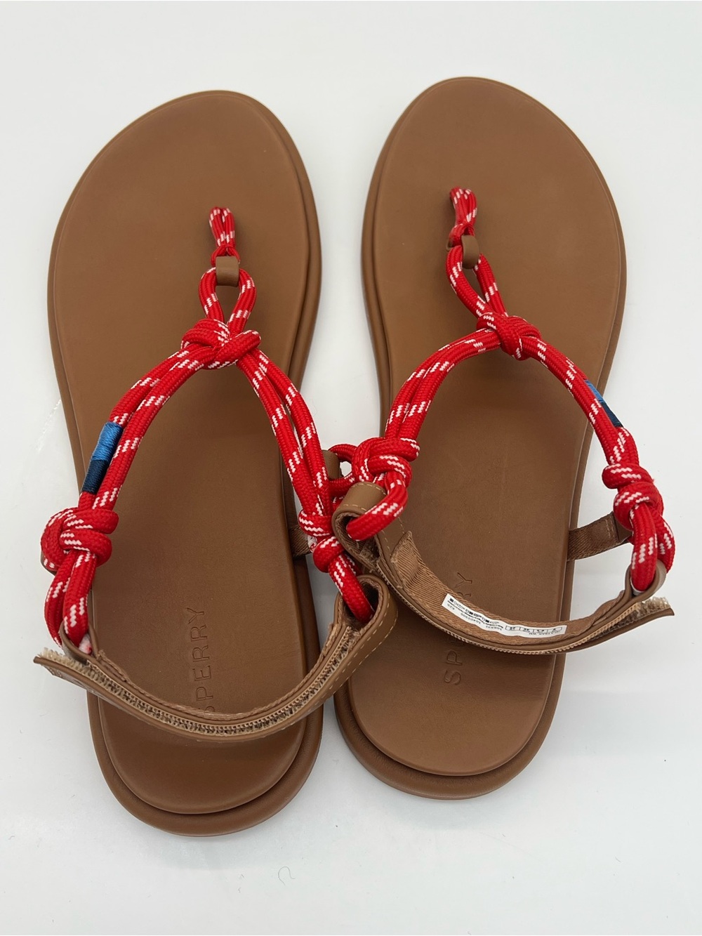 Sperry Isla t-bar Brown Sandal with Red Rope Details size 9